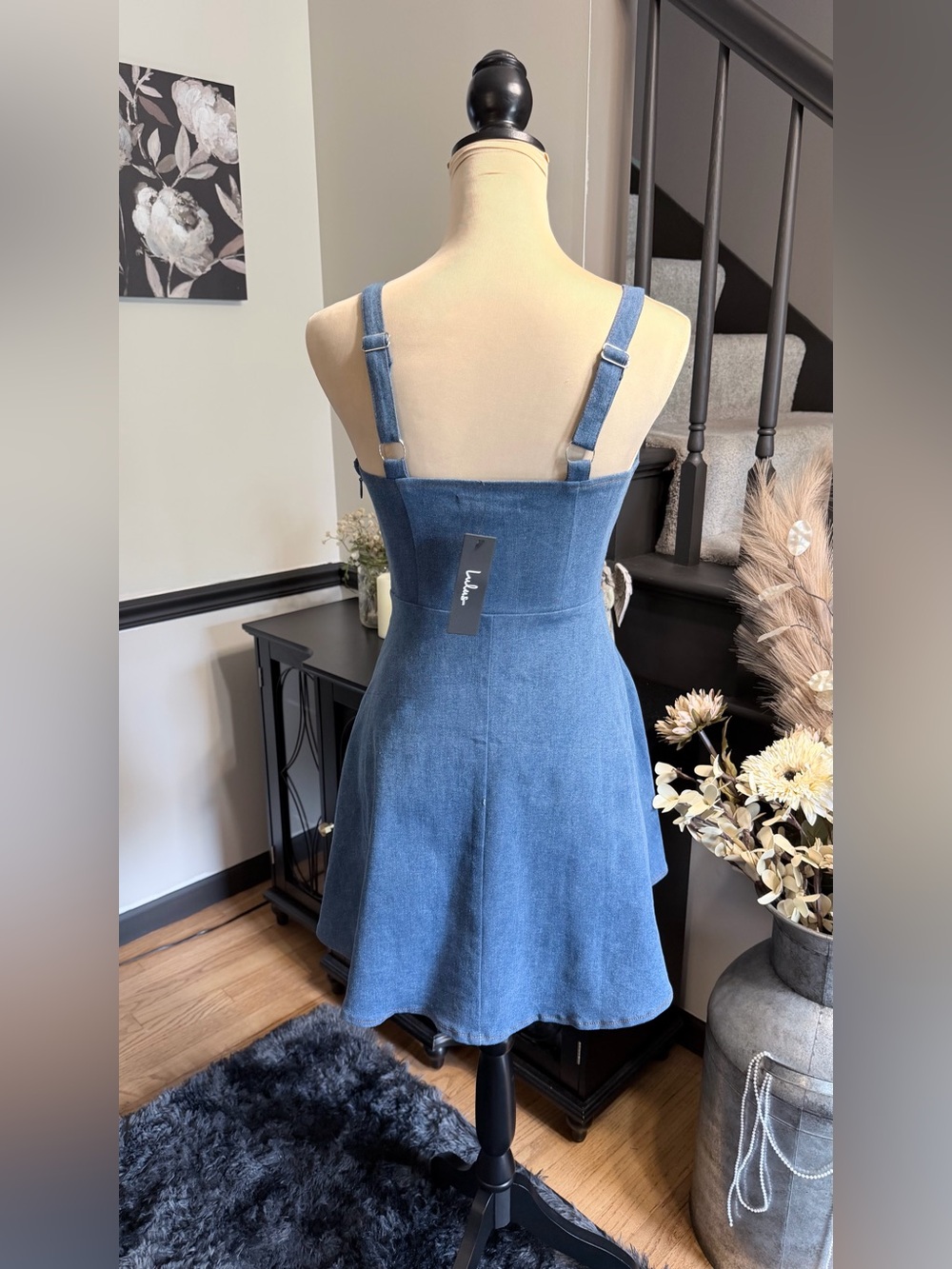 NWT Lulu's CONSIDERED CHARISMA Blue Denim Look Bustier Mini Dress Small - Picture 6 of 11